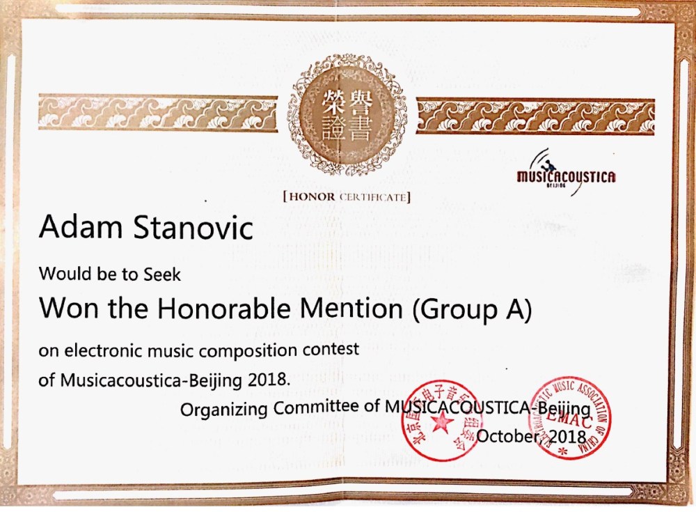 Musicacoustica Beijing - Stanovic Certificate